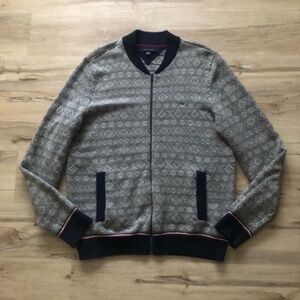 Tommy Hilfiger Gray Patterned Zip Up Sweater